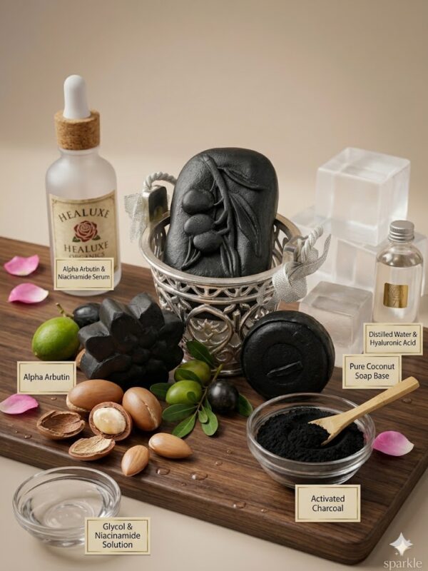 Alt Text: Organic Charcoal Soap with activated charcoal and natural ingredients