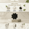Flower shaped organic charcoal soap with activated charcoal for acne-prone skin.