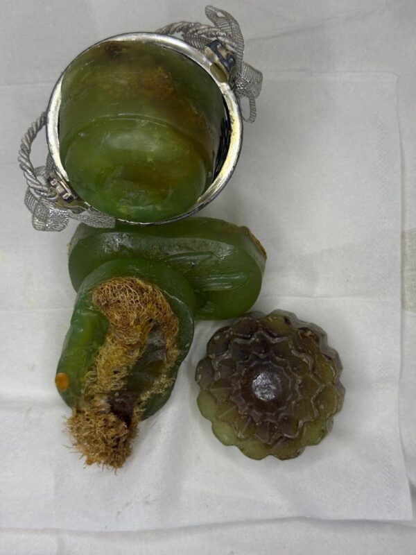 Handmade natural loofah soap in oval, floral, and gift shapes.