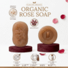 Organic rose soap with petals, Hyaluronic Acid and Alpha Arbutin ingredients.