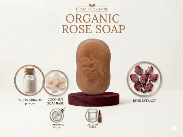Single organic rose soap with Alpha Arbutin powder and Rose extract.