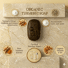 Oval organic turmeric soap with Niacinamide and Vitamin E oil for skin repair.