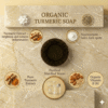 Round organic turmeric soap with Niacinamide for dark spots and skin repair.